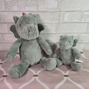 Cloud Island Dragon Mom / Dad & Baby Rattle Plush Doll Green Set of 2